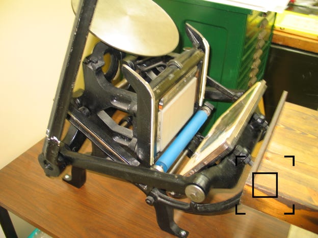 Printing press used to hand-print De Walden Press miniature books.